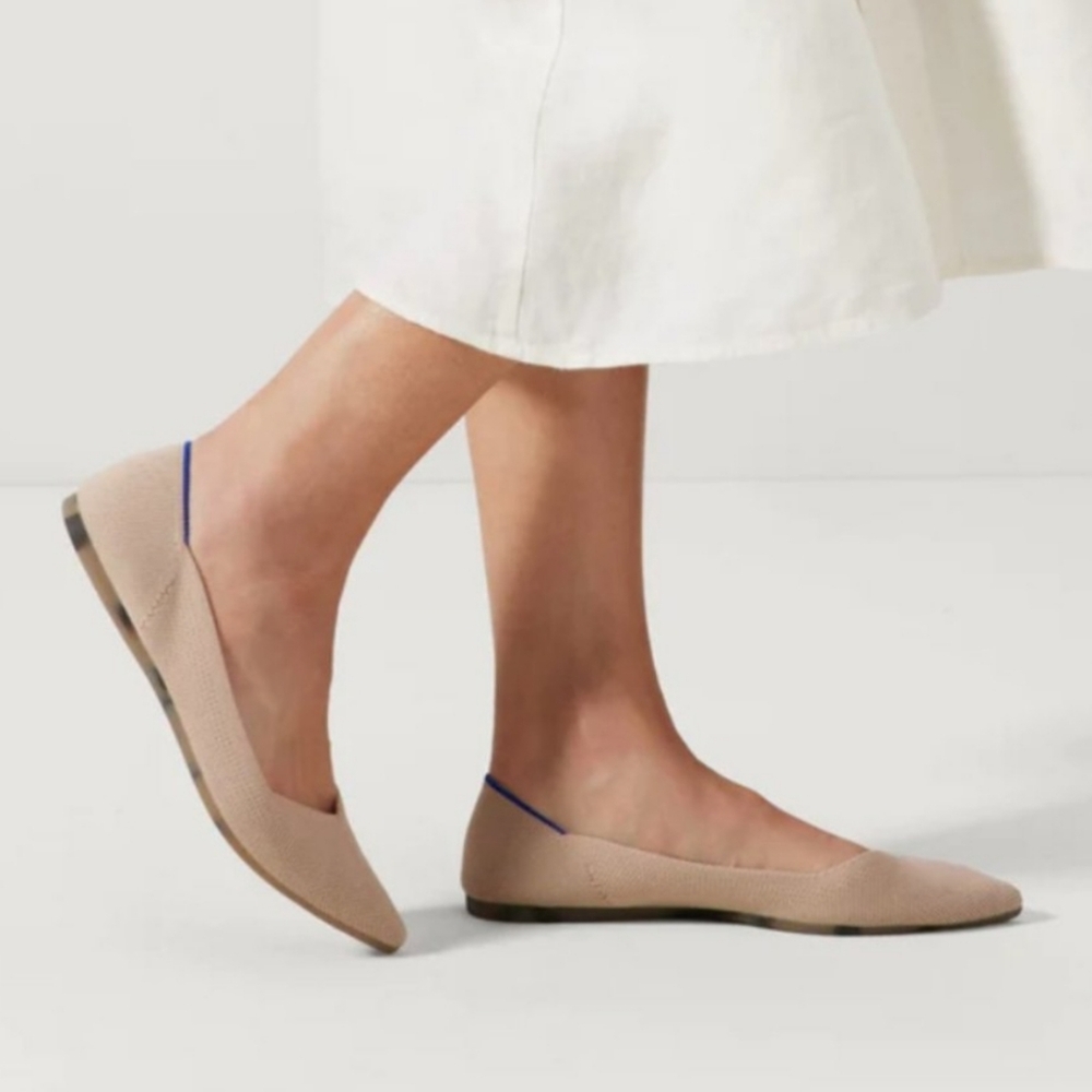 Rothy's Beige Flats with Blue Trim